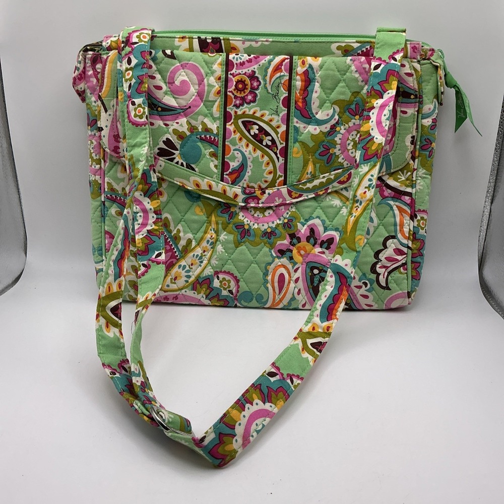 Vera Bradley Tutti Frutti Laptop Messenger Bag Shoulder Tote Green Paisley